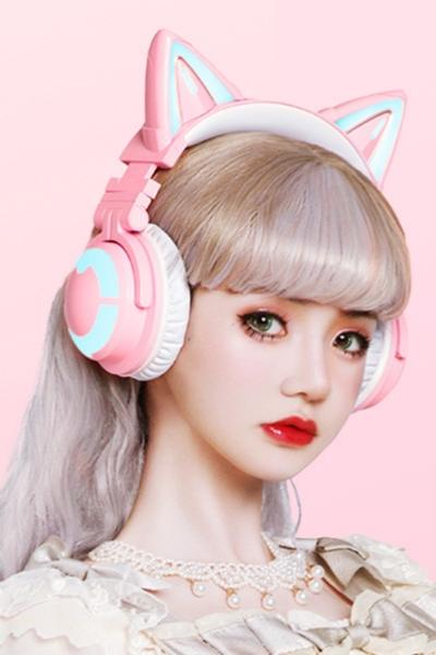 YOWU Cat Ear Headphones CE, Wired/Wireless Pink Gaming Headsets with Seamless Live Sound Experience for PC/PE/Switch/PS4/PS5, Built-in Mic & Customizable RGB Light Effect for Anime Lovers