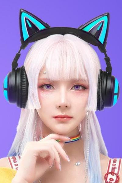 YOWU Cat Ear Headphones, Cute Cat Ear Gaming Headsets with Bluetooth 5.2 for PC/PE/Switch/PS4/PS5, Built-in Mic & Customizable RGB Light Effect for Anime Lovers(CE Black)