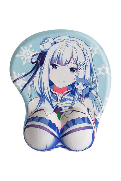 Cute 3D Mouse Pad Kawaii Anime Girl Mouse Pads Gaming Mouse Mat Fun Computer Mouse Pad with Wrist Support Blue