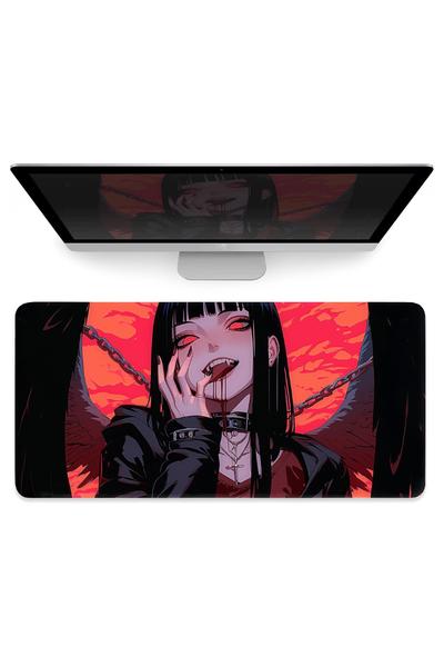 Gothic Anime Black Fallen Angel Gaming Mouse Pad XL, Japanese Dark Fantasy Mouse Mat, Large Keyboard Mats, Office Laptop Computer Accessories, 4mm Thick Non-Slip Desk Mat, 80x40cm 31″x16″