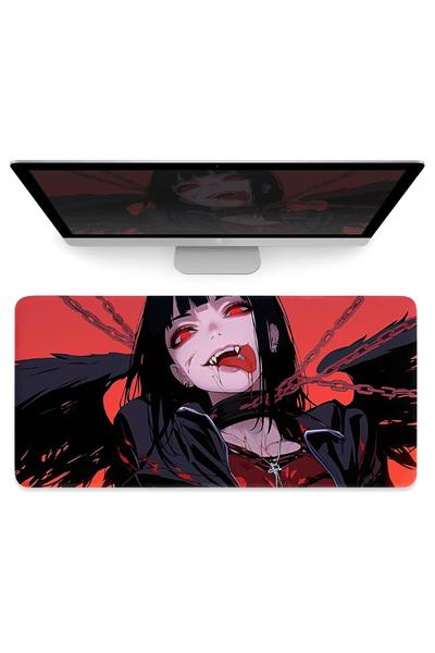 Dark Angels Anime Girl Gaming Mouse Pad XL, Japanese Fantasy Red Mouse Mat for Desk, Office Keyboard Mat for Computer and Laptop, 4mm Thick Non-Slip Big Desk Pad, 80x40cm 31″x16″
