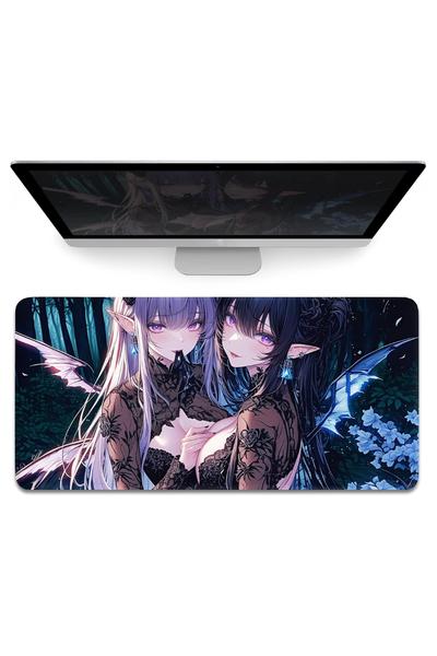 Dark Fantasy Game Elf Large Mouse Pad XL, Dark Elf Sexy Anime Gaming Mat, Large Keyboard Mats XXL, Office Laptop Desktop Decor, 4mm Thick Big Desk Pad, 80x40cm 31″x16″