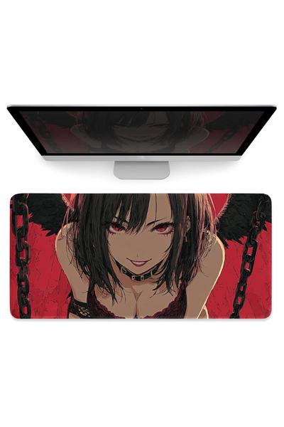 Gothic Dark Fallen Angels Extra Large Mouse Pad XL, Fantasy Anime Sexy Girl Gaming Pad, Office Keyboard Mats for Laptop, 4mm Thick Non-Slip Desk Mat (Red), 80x40cm 31″x16″