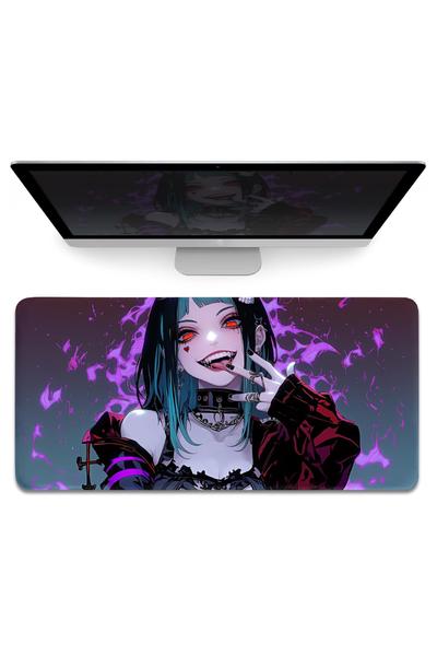 Dark Demon Anime Large Mouse Pad XL XXL, Japanese Anime Full Desk Mouse Pad, Large Keyboard Mats XXL, Gaming Laptop Accessories, 4mm Thick Non-Slip Desk Mat, 80x40cm 31″x16″