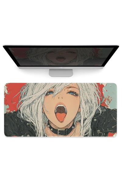 Japanese Anime Large Mouse Pad XL, White Vampire Girl Gaming Mouse Mat, Office Big Desk Pad for Keyboard and Laptop, 4mm Thick Non-Slip for Large Desk Mat, 80x40cm 31″x16″